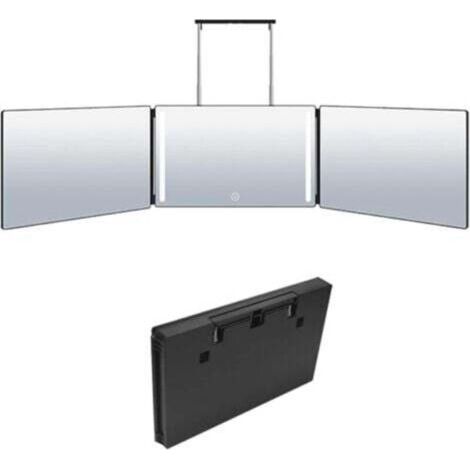 Miroir 360° à 3 voies avec LED, miroir de rasage pliable, miroir de maquillage réglable en hauteur, miroir de maquillage, miroir de maquillage, miroir trifold pour raser, coiffer, colorer les (1/4)