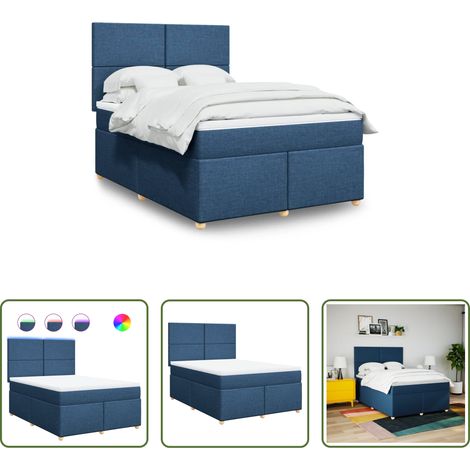 Matelas à ressorts ensachés - Sommier à lattes de lit avec matelas Bleu 160x200 cm Tissu (1/5)