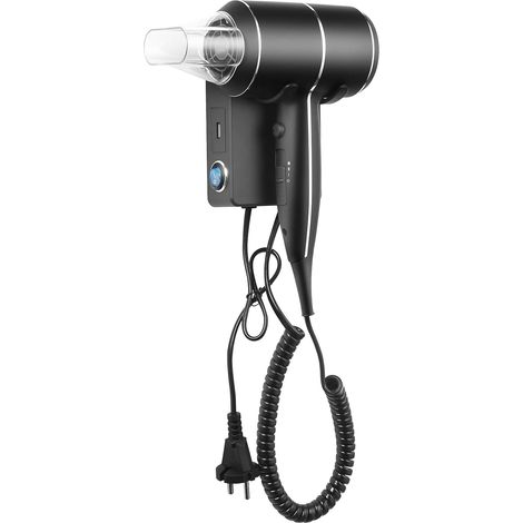 Sèche-cheveux Mural avec Ions et Protection Thermique 2000W - Support et Port USB - pour Maison, Hôtel - Noir mat (1/5)