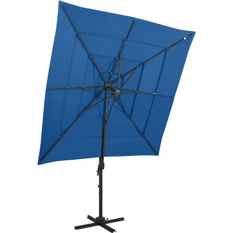 Parasol à 4 niveaux - Parasol déporté Parasol de Jardin avec mât en aluminium Bleu azuré 250x250 cm BV769518 - BonneVie (1/5)