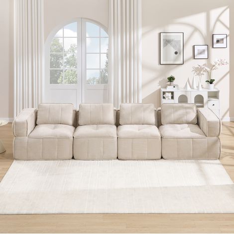 Sofá modular 4 plazas sin montaje, 344 x 93 x 67 cm, poliéster beige DESVIAE (1/5)