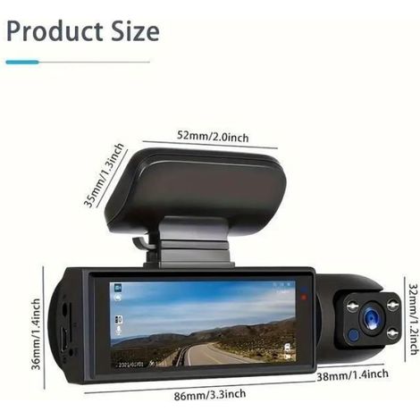 2 Dashcam Voiture, 1440P+1080P, Grand angle 150°, Écran IPS 3,16", Mode Parking 24h (1/4)
