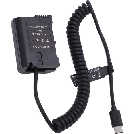 Batterie externe factice entièrement décodée de type C avec câble à ressort EN EL15 pour appareils photo D810, D850, Z5, Z6, Z6II, Z7 et Z7II (1/5)