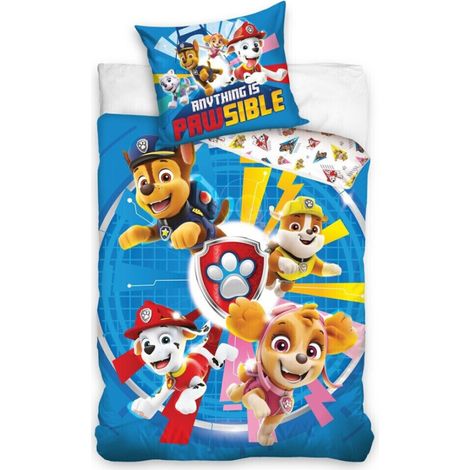 Parure de lit enfant réversible Pat'Patrouille – 140 cm x 200 cm – 100% polycoton – Lavable en machine à 60° – Aymax