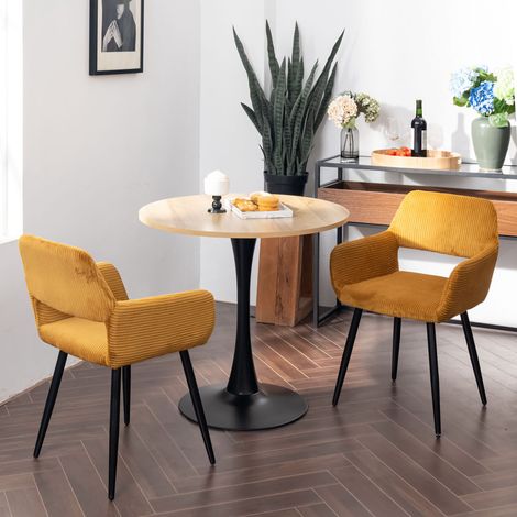 Lot de 2 fauteuils repas 56x56x78 cm en velours côtelé jaune - LIVIK (1/5)