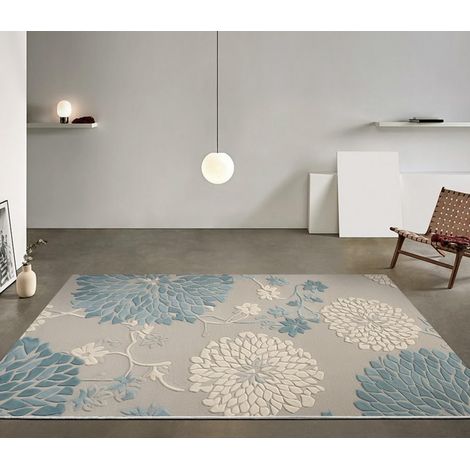 Tapis Lavable Tapis in & Outdoor Balcon Terrasse Tapis de Cuisine, Tapis Moderne, Bleu 3D Grande Fleur Salon Chambre Tapis (Bleu, 60 X 90 cm) (1/5)