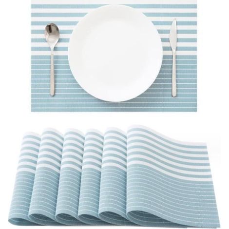 Sets de Table - 6 PCS - Lavable - Antidérapant - Rayures Bleues et Blanches (1/4)