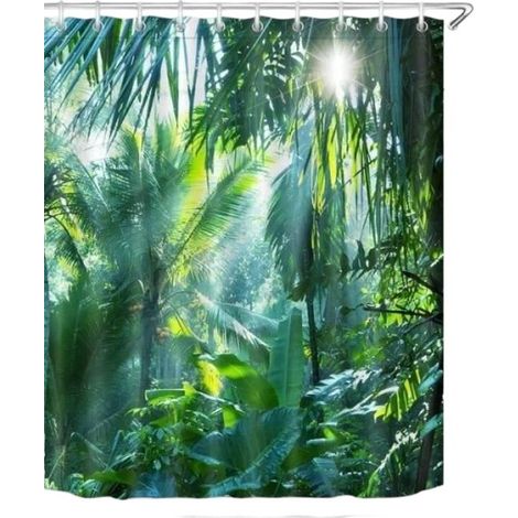 Rideau de douche Jungle Forest 180x200cm, avec crochets, pour baignoire et salle de bain (1/4)