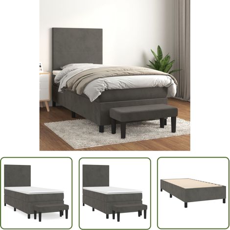 The Living Store Boxspringbett mit Matratze Dunkelgrau 90x190 cm Samt - Samtbett - Boxspringbett - Doppelbett - Bettauflage - Nachttisch (1/5)
