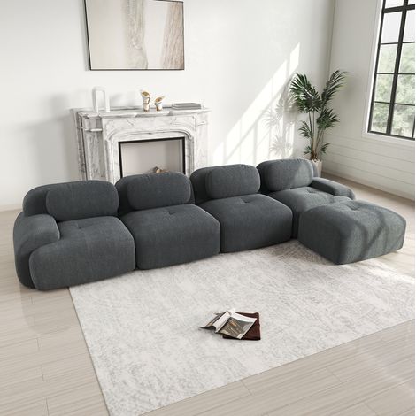 Canapé d'angle 4 places modulable avec chaise longue, 32D, sans montage, gris DESVIAE (1/5)