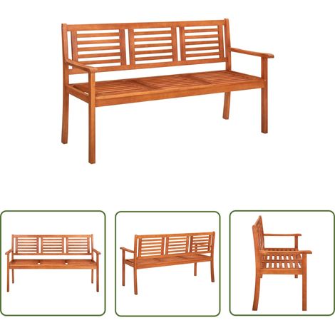 INLIFE Banc de jardin 3 places 150 cm Bois d'eucalyptus solide (1/5)