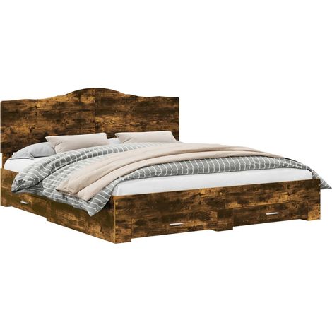 Estructura de cama con cabecera Roble ahumado 200 x 200 cm vidaXL
