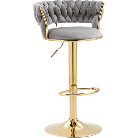 2er-Set höhenverstellbare Barhocker mit 360° Drehfunktion, Fußstütze, Grau Samt, Goldfuß (1/2)