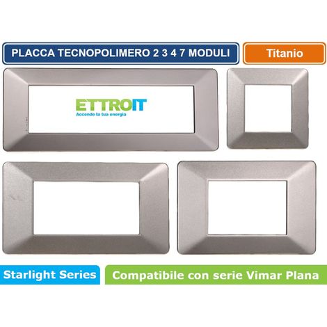 Placca compatibile Vimar Plana 7 moduli plastica colore titanio Ettroit EV83708 (1/5)