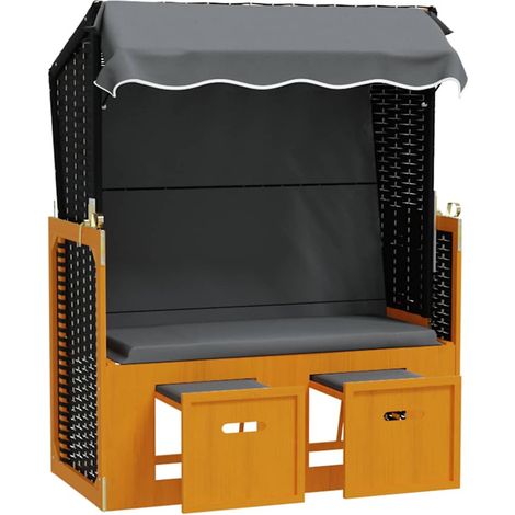vidaXL Silla Strandkorb dosel ratán sintético madera negro antracita (1/2)