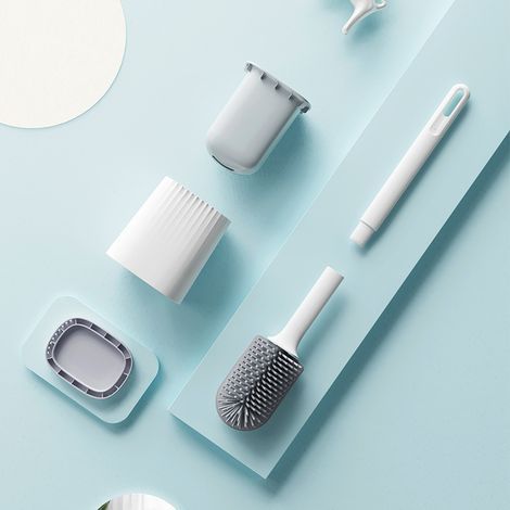 Scopa per WC in silicone morbido e igienico con supporto da parete – Confezione da 1, design piatto e facile da pulire per il bagno (1/5)