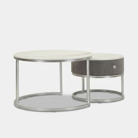 2er-Set runde Couchtische mit Schublade Greys (1/5)