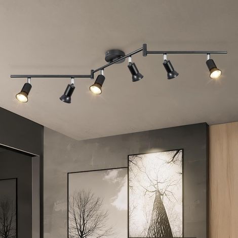 Luminaire Plafonnier LED GU10 6 Spots LED - Éclairage de Plafond Spot Orientabl Moderne Noir pour Couloir Salon Salle à Manger Cuisine - Sans Ampoule (1/5)