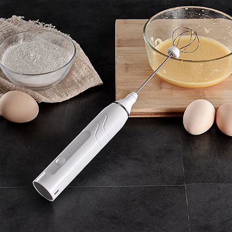 Batteur à œufs automatique rechargeable USB en plastique blanc, mousseur à lait/café. (1/4)
