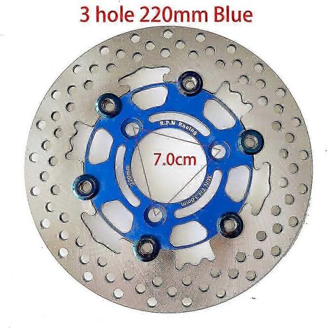 Disques de frein flottants universels en alliage d'aluminium pour moto, diamètre extérieur 200 mm/220 mm/245 mm/260 mm, plaquettes de frein à refroidissement rapide (7,0 cm, bleues, 220 mm) (1/5)