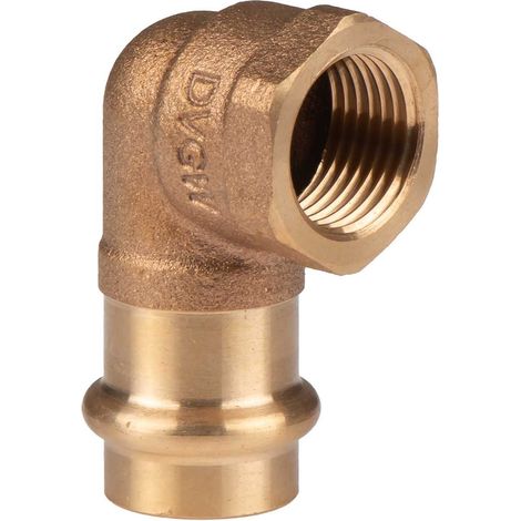 Kupfer Pressfitting Winkel 90° aus Rotguss 18 mm - 1/2" IG V+M-Kontur DVGW