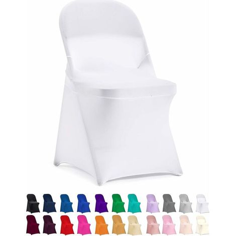 Stretch Spandex Folding Chair Cover for Wedding Party Dining Banquet Event (White, 12pcs)