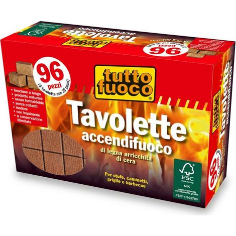 Ekla Accendifuoco Eco - Cubetti di Legna e Cera, 96 Pezzi (1/2)
