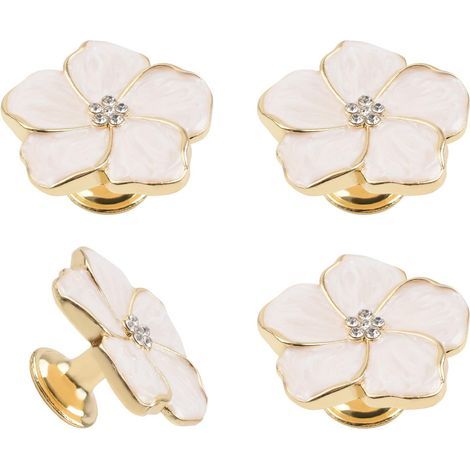 CCYKXA 4pcs Petal Drawer Knob, Creative Drawer Pulls Zinc Alloy Enameled Gold Wire Knob for Cabinet Door Furniture/Gold Base (1/4)