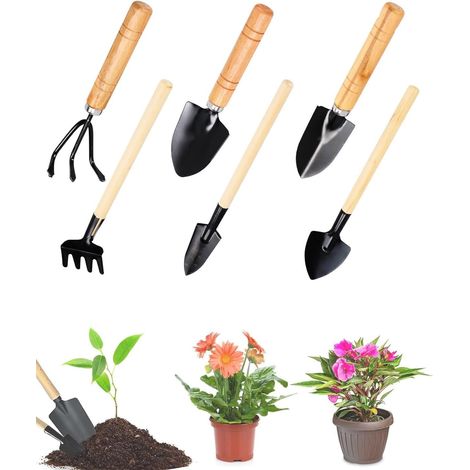 Gartengeräte, 6-teiliges Set, Mini-Gartengeräte, geeignet zum Auflockern des Bodens und Umpflanzen kleiner Topfpflanzen, für Gartenliebhaber (1/4)