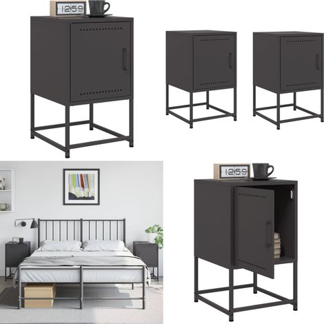 Nachttische 2 Stk. Schwarz 36x39x60,5 cm Stahl - Industrieller Nachttisch - Metall Nachttisch - Schwarzer Nachttisch - Schreibtischlampe Tisch - Sideboard - Home & Living (1/5)