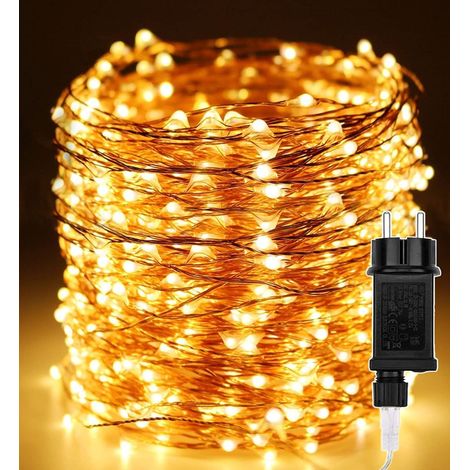 Guirlande Lumineuse - 50M 500 LEDs Lumières d'arbre de Noël Fil de cuivre Décoration Extérieur Intérieur Étanche avec Adapteur Alimentation, Chaine de Lampe pour Arbre,Fête,Mariage,Jardin,Halloween