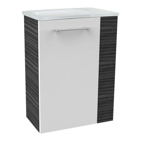 Fackelmann B. PERFEKT SBC Gäste-WC Set 2 Teile – Waschtischunterschrank in Weiß mit Holz Anthrazit mit Waschbecken aus Glas in Weiß  – Waschbeckenunterschrank schmal – Türanschlag links – 45 cm breit" (1/4)