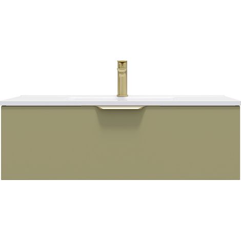 Meuble de salle de bain suspendu vasque intégrée 90cm 1 tiroir Vert olive - Venice (1/5)