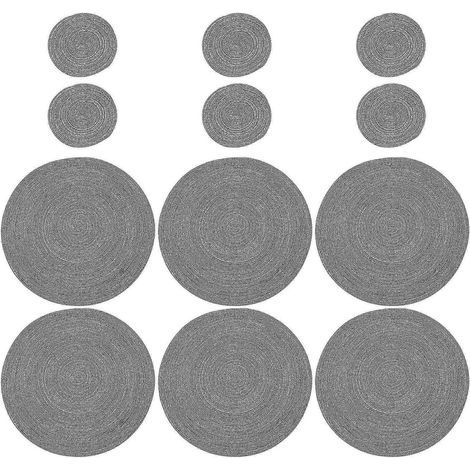 Set mit 12 runden Platzsets und Untersetzern (38 x 38 cm und 11 x 11 cm), grau (1/5)
