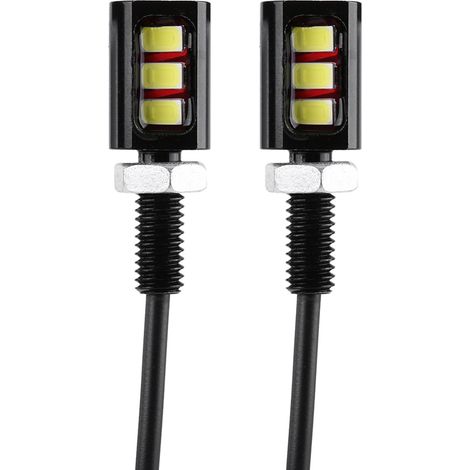 2 lámparas LED blancas universales de 12 V con 3 LED para matrícula de coche o motocicleta, de rosca. (1/2)