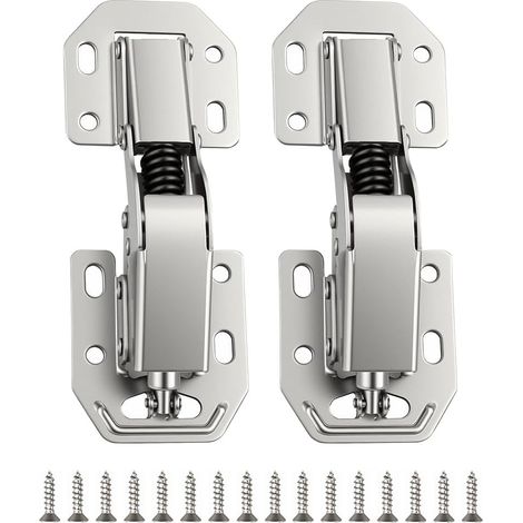 Lot de 2 Charniere Porte Placard, 4 Pouces 90° Charniere Invisible Meubles Tampon Hydraulique Caché avec 16 Vis Convient aux Portes D'armoires de Bureau Cuisine