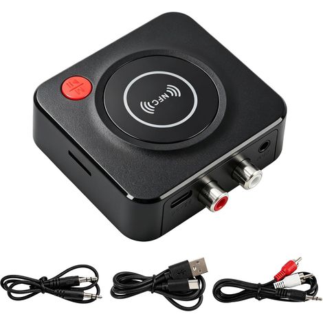 Récepteur Bluetooth 5.1, Adaptateur Bluetooth RCA et Jack 3,5 mm, Adaptateur Audio Stéréo HiFi sans Fil Chaîne HiFi Home Cinéma Enceinte Voiture, Récepteur AUX Mode Bass, Portée 30 m Smartphone PC TV (1/5)