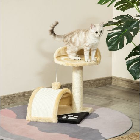 Albero per gatti 35,5x37x46 cm, tiragraffi con corda in sisal, morbido rivestimento, beige in poliestere (1/5)