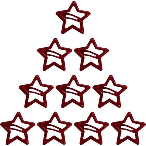 Hair Clip - Metal Star Shape - 3 x 3.2 cm - For Girls - Red - Pack Of 10 (1/5)