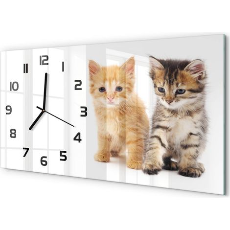 Horloge Murale Décoration Murale XXL 60x30 cm Verre Trempé Élégante Chat brun-roux (1/5)