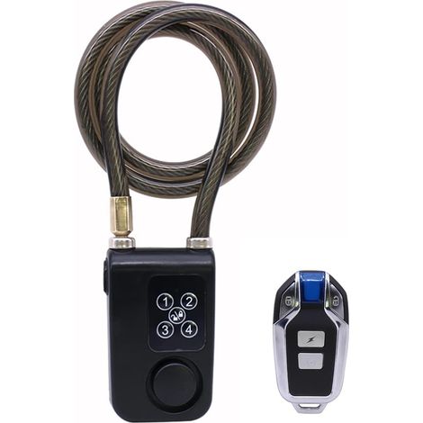 Lucchetto per bicicletta Mengshen con telecomando, allarme a vibrazione, cavo da 80 cm, impermeabile IP55 per bicicletta, moto, cancello, recinzione, scooter, passeggino (nero) (1/5)