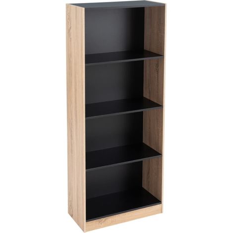 Étagère bibliothèque basse 3 étagères – Bois MDF noir et bois clair – Dimensions 60x29x147cm – Pour espaces de rangement modernes – Wadiga (1/3)