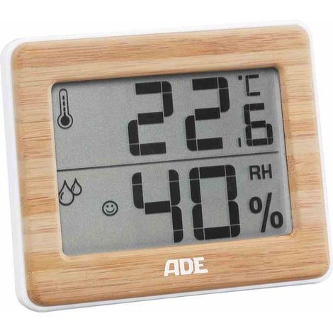 ADE Elektronisches Hygrometer/Thermometer für den Innenbereich, 10 x 8 x 1,5 cm, Bambusrahmen