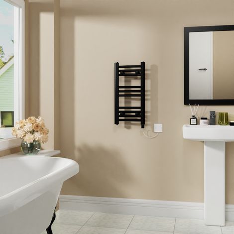 WarmeHaus Electric Curved Bathroom Radiator Black 600x300mm (1/5)