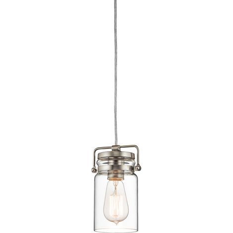 Elstead Brinley - Mini suspension à 1 ampoule au plafond, nickel brossé, E27 (1/5)