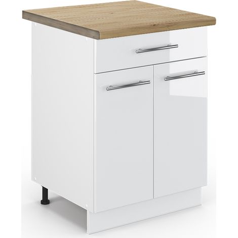 Mobiletto base per cucina Fame-Line, Bianco lucido, 60 cm con cassetto, PL Rovere, Vicco