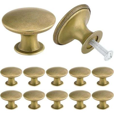 Set di 12 pomelli per mobili da cucina in ottone anticato, stile vintage chic - 30 mm - Ottone (1/4)