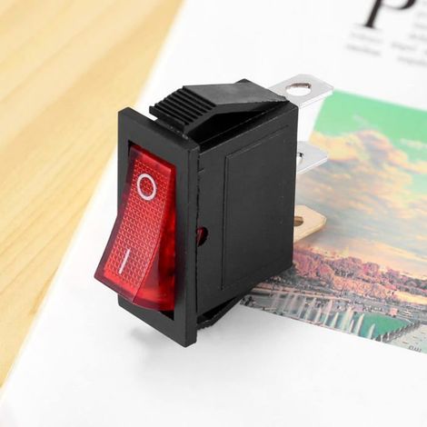 Interrupteur Bascule Bipolaire - 250 V 15 A - Rouge Lumineux - Pour Tableau Électrique - 28 x 10 mm - 1 Pièce (1/5)