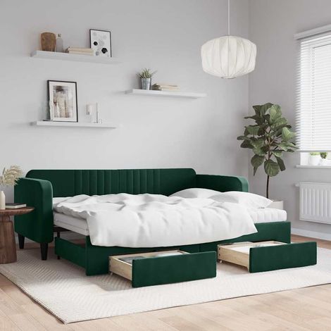Tagesbett Ausziehbar mit Schubladen Dunkelgrün 80x200 cm Samt (1/5)