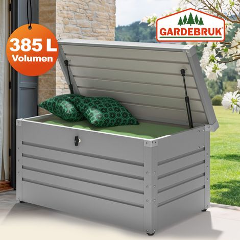 GARDEBRUK® Auflagenbox 385L Volumen Metall Abschließbar Gasdruckfeder 120x62cm Wetterfest Garten Balkon Keller Gartenbox Gartentruhe Weiß